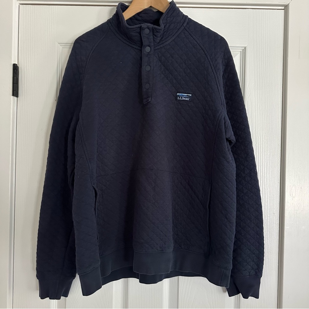 Men's Quilted Mockneck Sweatshirt, LL Bean, Navy Blue, Large